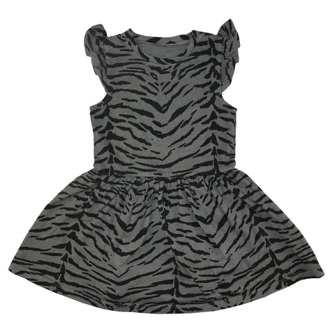 Tiger Stripe Ruffle Dress- Gray - Ice Cream Castles