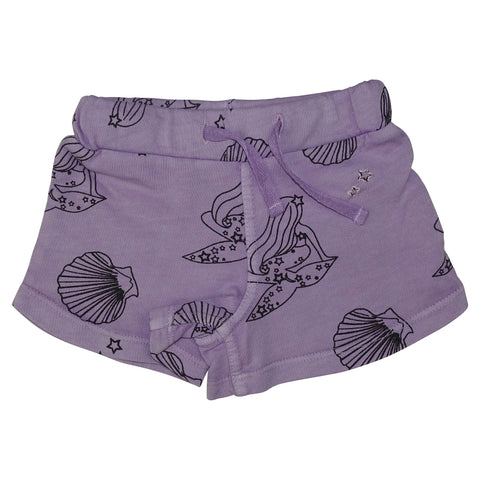 Mermaid Repeat Print Mini Shorts-Lavender - Ice Cream Castles