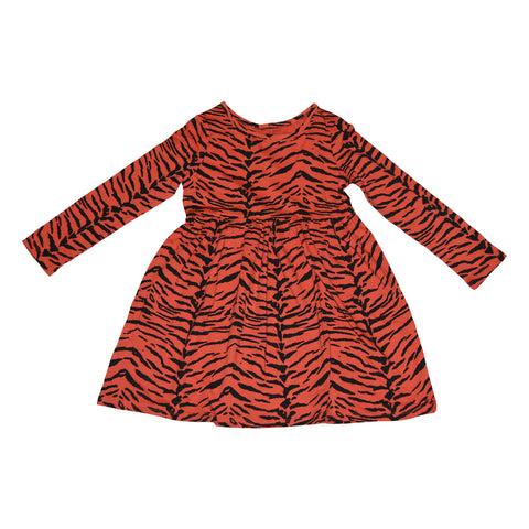Tiger Stripe Long Sleeve Dress in Living Coral - Ice Cream Castles